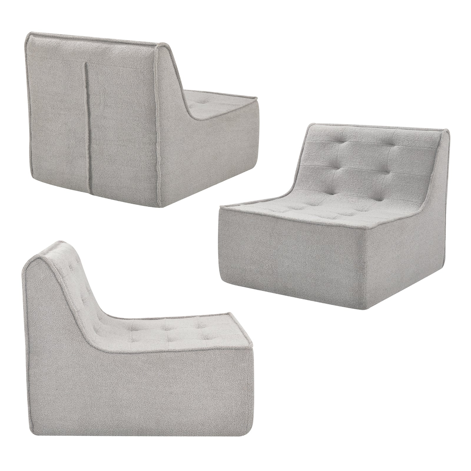 Fireside Chair, Lazy Floor Sofa Couch, Teddy Velvet Bean Bag Chair, Tatami Sofa With High Resilience Foam For Living Room, Bedroom, Office Salon, Gray Gray Soft Foam Foam,Teddy