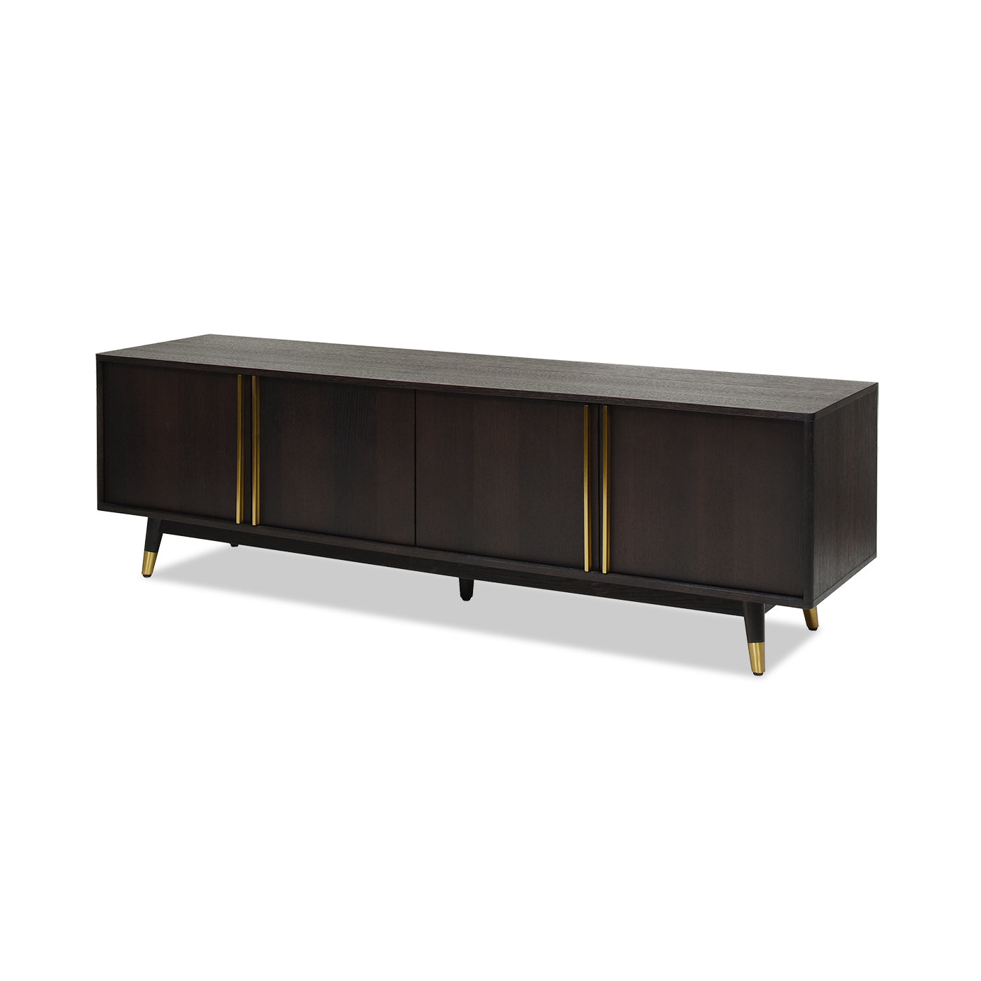 Hausen 71" Mid Century Modern Storage Media Console, Brown Oak Wood & Veneer Brown Oak 70 79 Inches Solid Wood Mdf Solid Wood Mdf