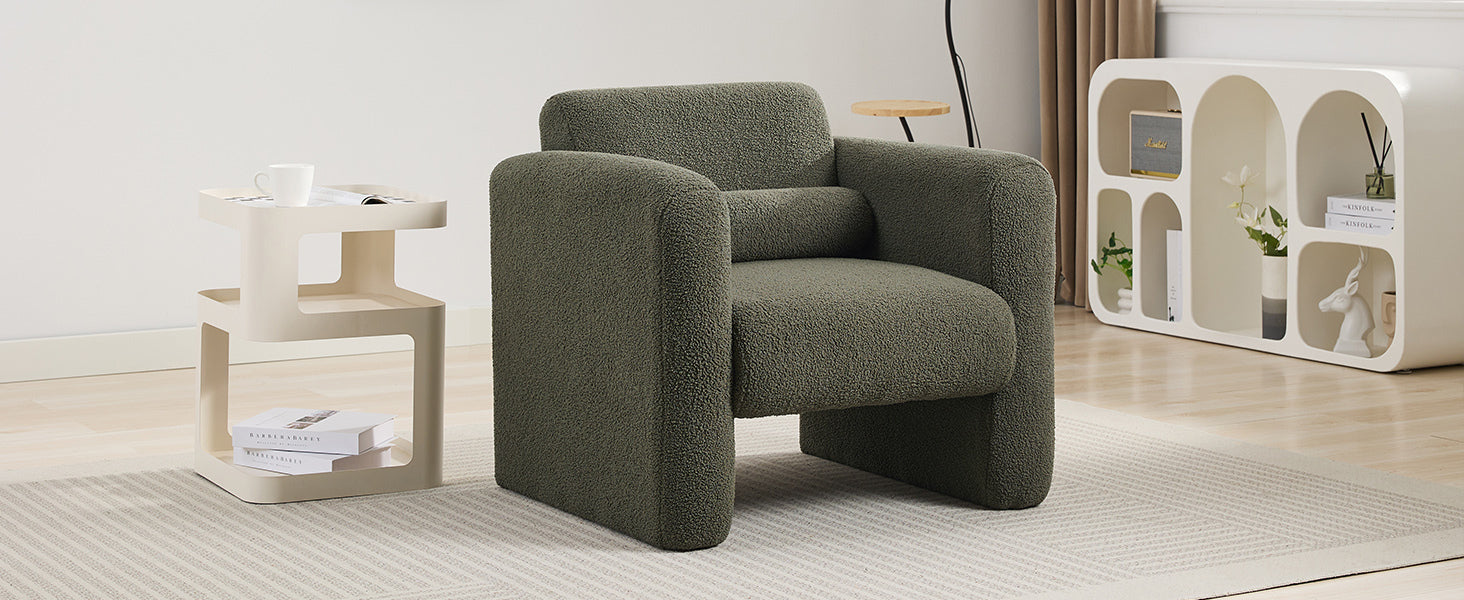 Modern Accent Chair Lambskin Sherpa Fabric Upholstered Comfy Reading Arm Chair Soft Padded Armchair With Back And Pillow For Living Room Bedroom Reception Waiting Room Office,Seaweed Green Seaweed Green Primary Living Space Upholstered