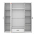 4 Door Mirror Wardrobe With Shelves, White White Plywood