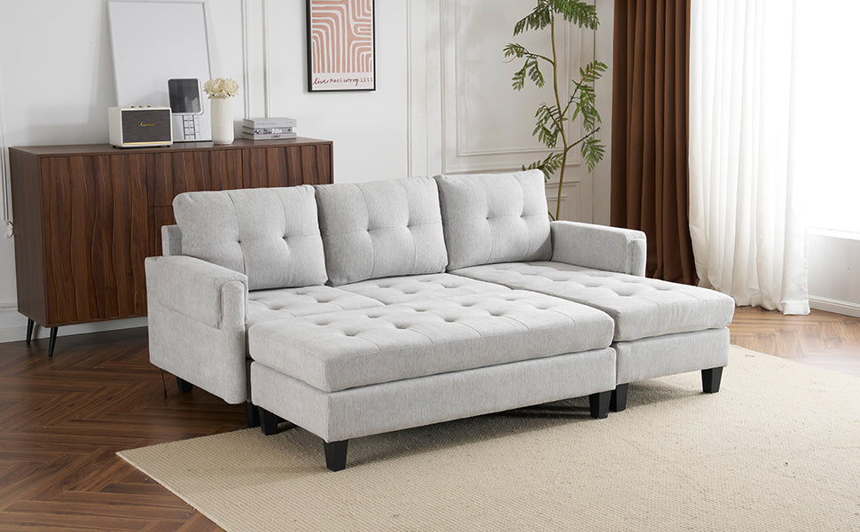 83.4" L Shaped Sofa Sectional Couch Sofa Bed With Two Usb Ports, A Movable Ottoman And A Reversible Chaise Lounge For Living Room, Grey Grey Foam Chenille 5 Seat