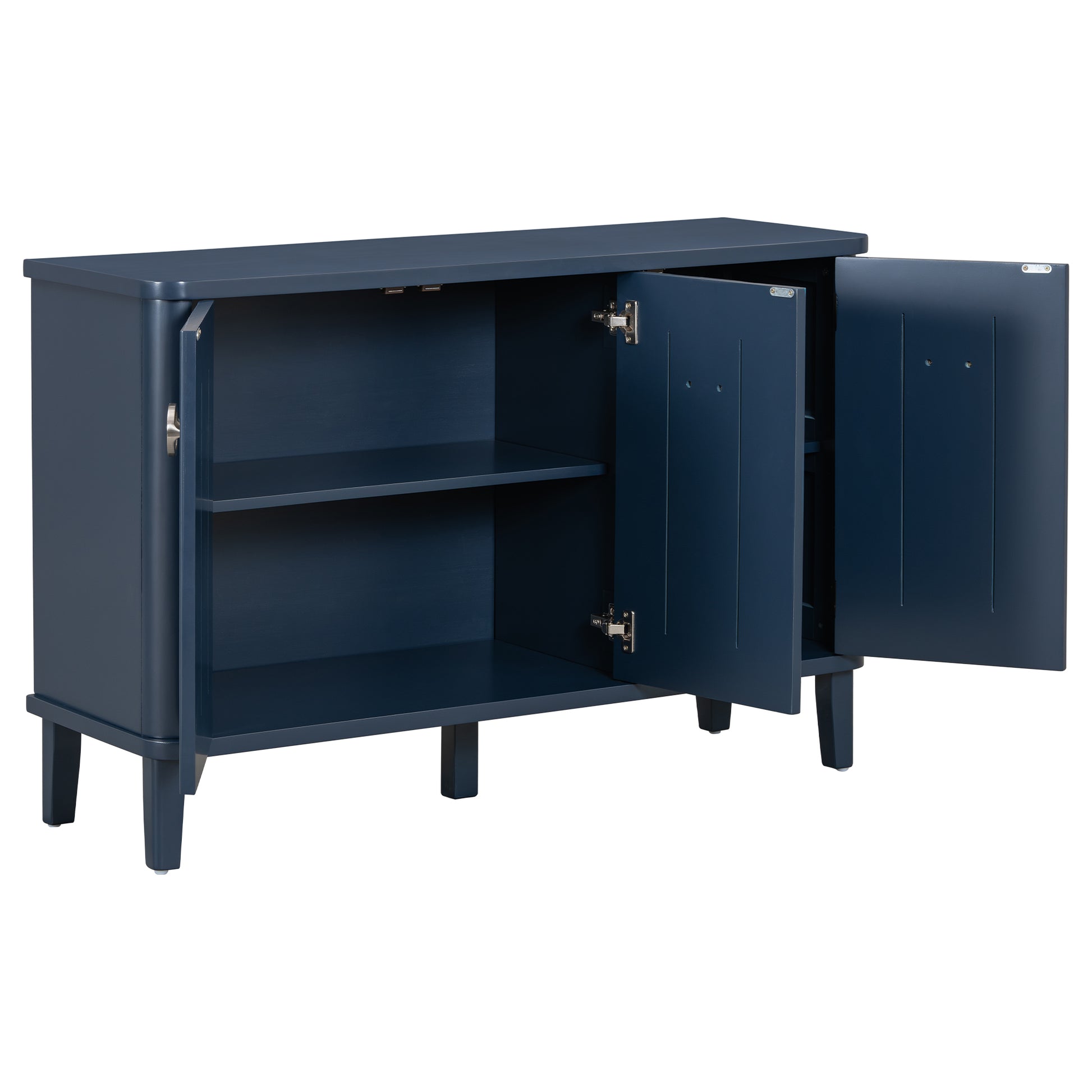 Simple And Atmospheric Solid Wood Veneer Fraxinus Mandschuric Cabinet With Three Acacia Solid Doors,Adjustable, Suitable For Study, Corridors,And Entrances. Navy Blue Mdf