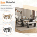 6 Piece Retro Dining Set, 1 Rectangular Table With Stable Trapezoidal Table Base And 4 Upholstered Chairs And 1 Bench For Dining Room And Kitchen Gray Gray Solid Wood Mdf