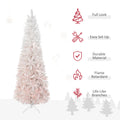 Homcom 6' Tall Unlit Pencil Fir Artificial Christmas Tree With Realistic Branches And Steel Base, Pink And White Pink Pvc