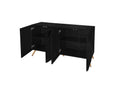 Arch 3D Carved 4 Door Sideboard ,Sideboard Buffet Cabinet With Storage ,Modern Coffee Bar Cabinet With Adjustable Shelf For Living Room Diningroom & Kitchen Black Modern Mdf