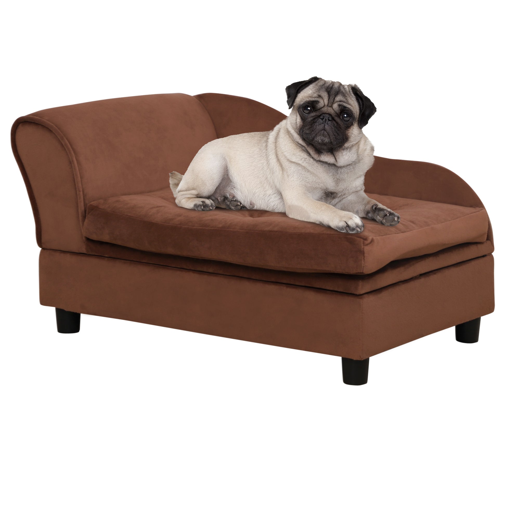 Pawhut Luxury Fancy Dog Bed For Small Dogs With Hidden Storage, Small Dog Couch With Soft 3" Foam, Dog Sofa Bed, Cushy Dog Bed, Modern Pet Furniture For Puppies And Little Breeds, Brown Brown Polyester