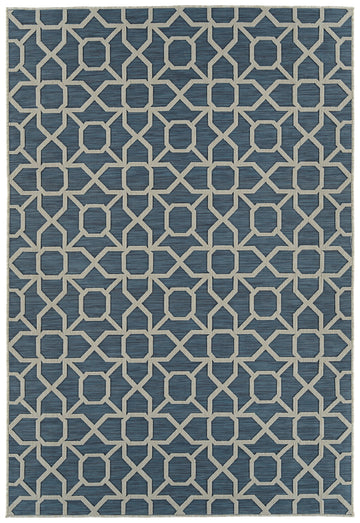 Contemporary, Transitional, Geometric, Textured, High Low Cut & Loop 5'3" X 7'6" Rectangle Area Rug Blue Polypropylene