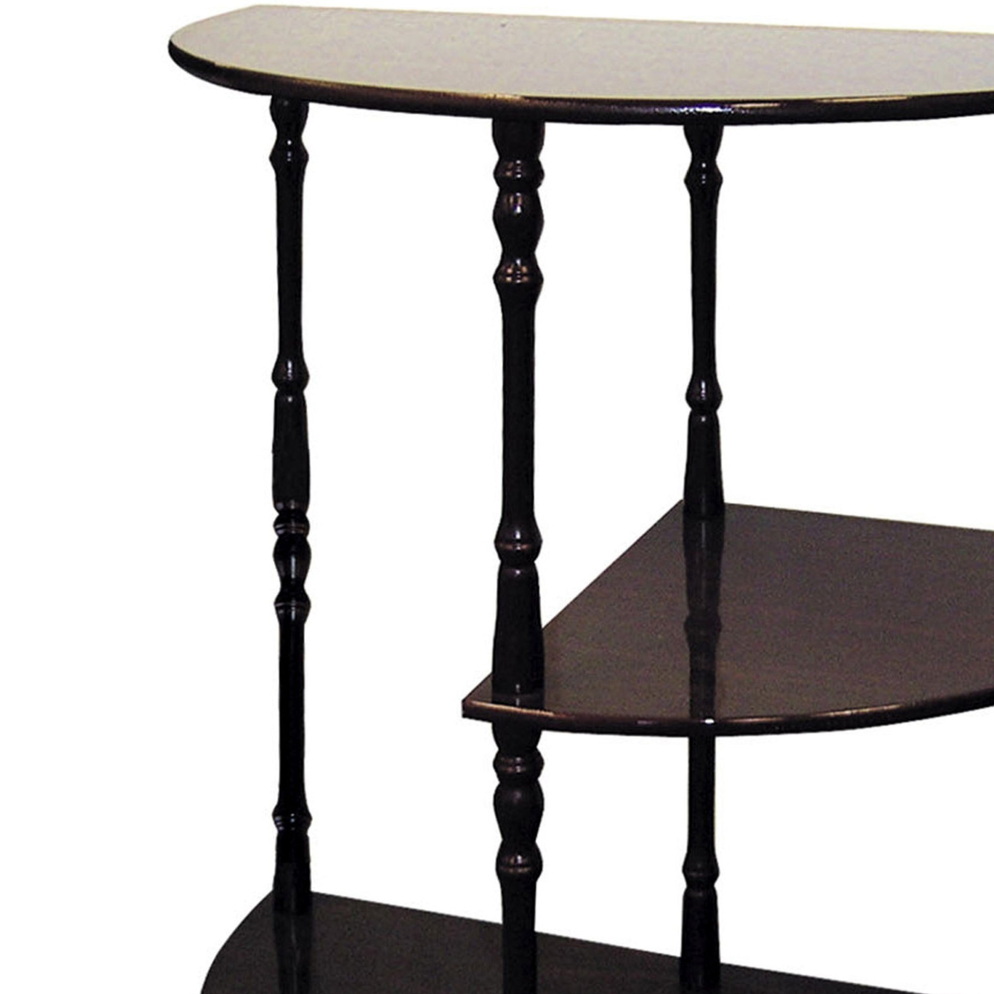 26" Tall 3 Tier Wooden End Table, Crescent Shape With Cherry Finish Multicolor Wood