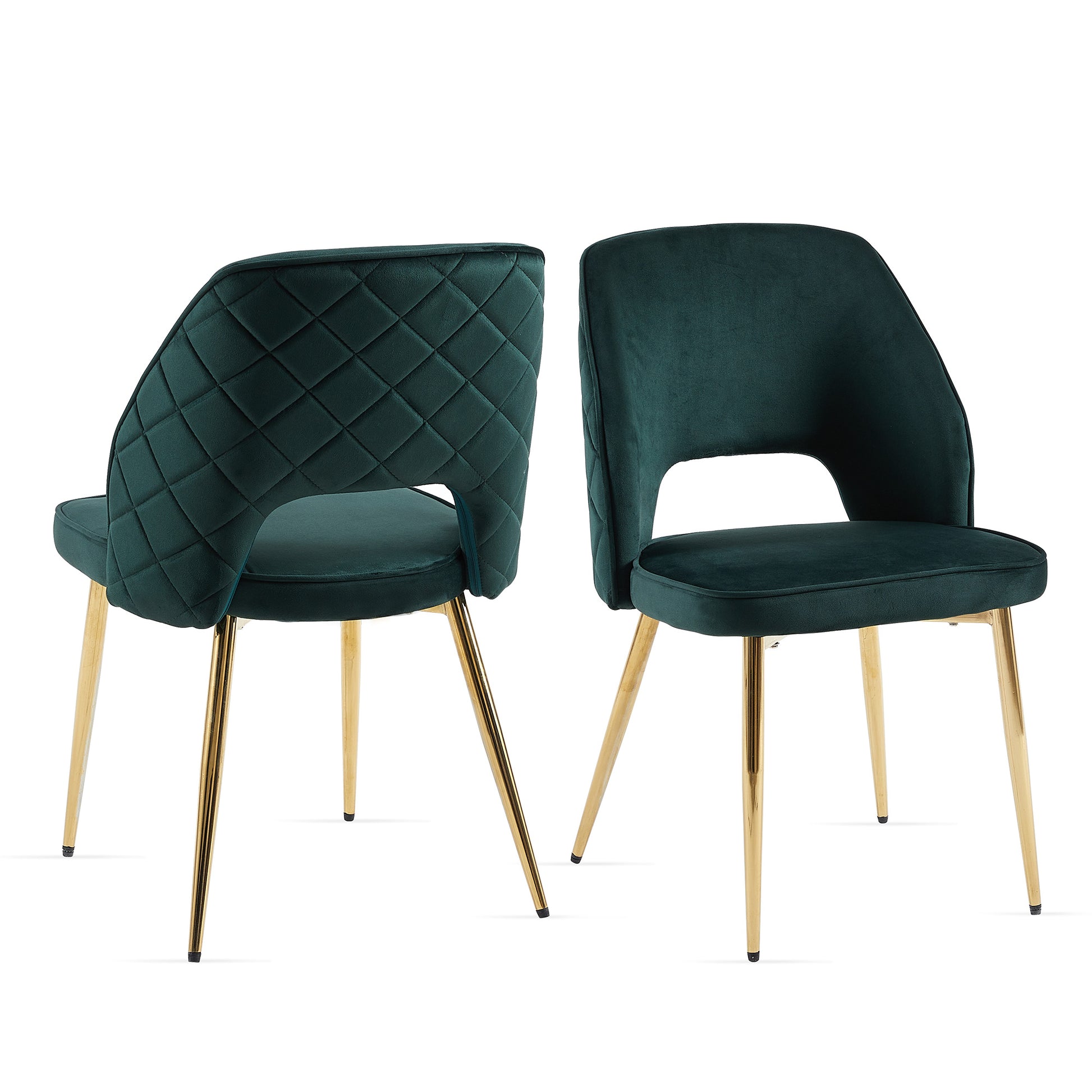 Dark Green Velvet Dining Chairs With Metal Legs And Hollow Back Upholstered Dining Chairs Set Of 4 Metal Dark Green Dining Room Foam Dry Clean Modern Dining Chairs Velvet