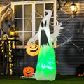 Homcom 5.9' Halloween Inflatable Outdoor Decoration Ghost With Pumpkin, Blow Up Led Yard Decor For Garden, Lawn, Party, Holiday, Waterproof, Green White Polyester