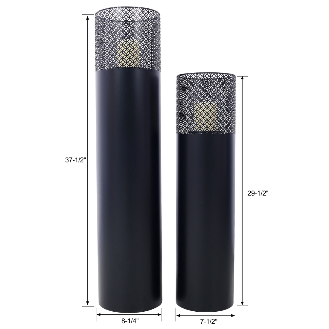 Lantern Column, Set Of 2, Decorative Column For Garden In Industrial Design, Lantern For Outdoor And Indoor, Lantern Including Candles, Oriental, 37 1 2 29 1 2 In Black Steel