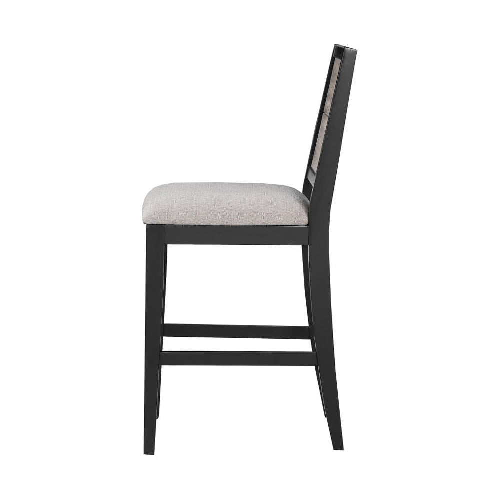 Set Of 2 Counter Height Chairs With Upholstered Seat, Black And Grey Solid Black Gray Dining Room Dining Chairs Set Of 2 Plywood,Polyester