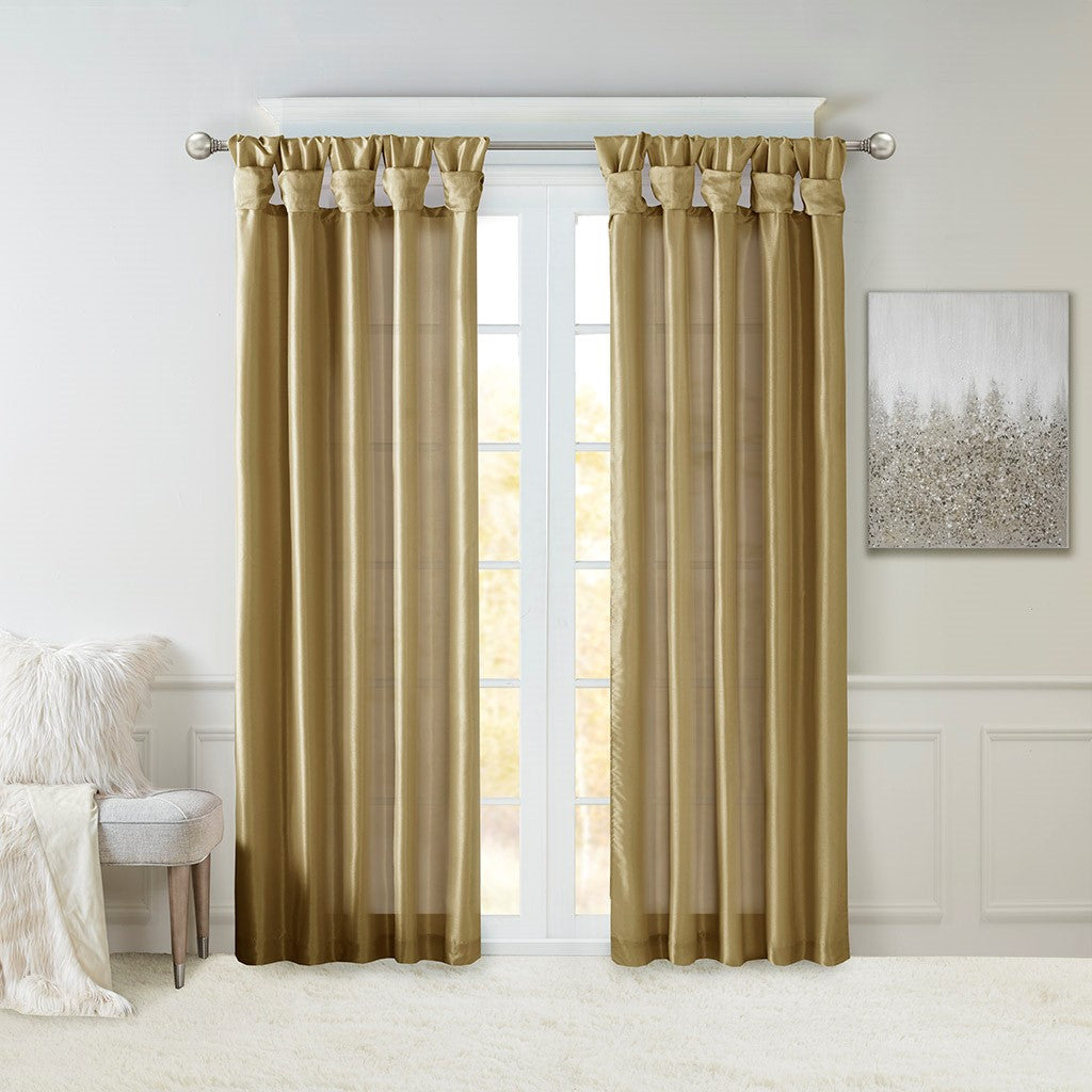 Twist Tab Lined Window Curtain Panel Only 1 Pc Panel Bronze Polyester