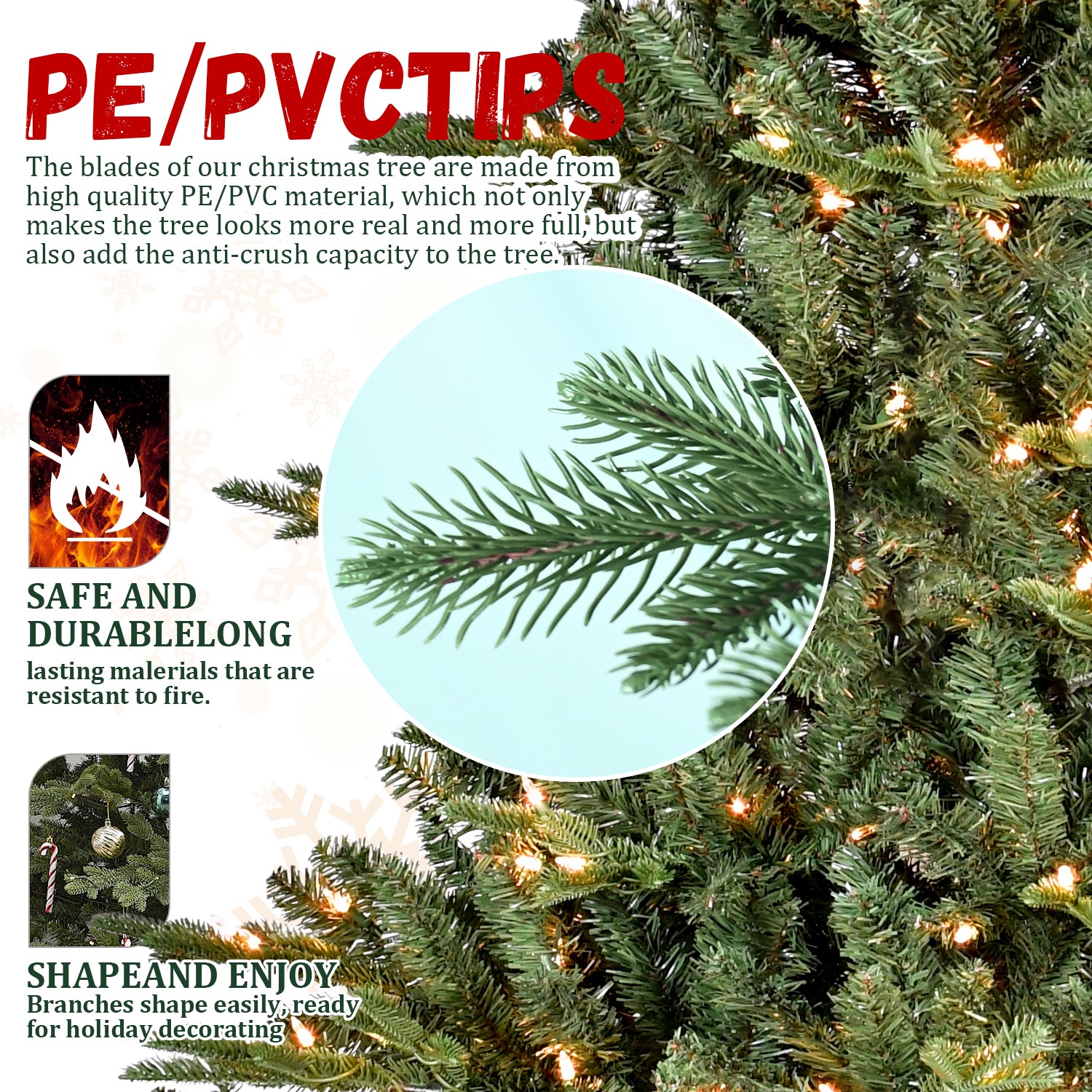 7.5Ft Christmas Tree Simulate Nature Advanced Materials Premium Hinged Spruce Artificial Douglas Firs Tree, Christmas Holiday Party Atmosphere Decoration Year Celebration Pe Pvc Xmas Tree Green