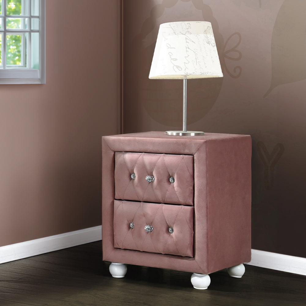 Pink 2 Drawer Nightstand Pink 2 Drawers Bedroom Rectangle Drawers Wood Fabric