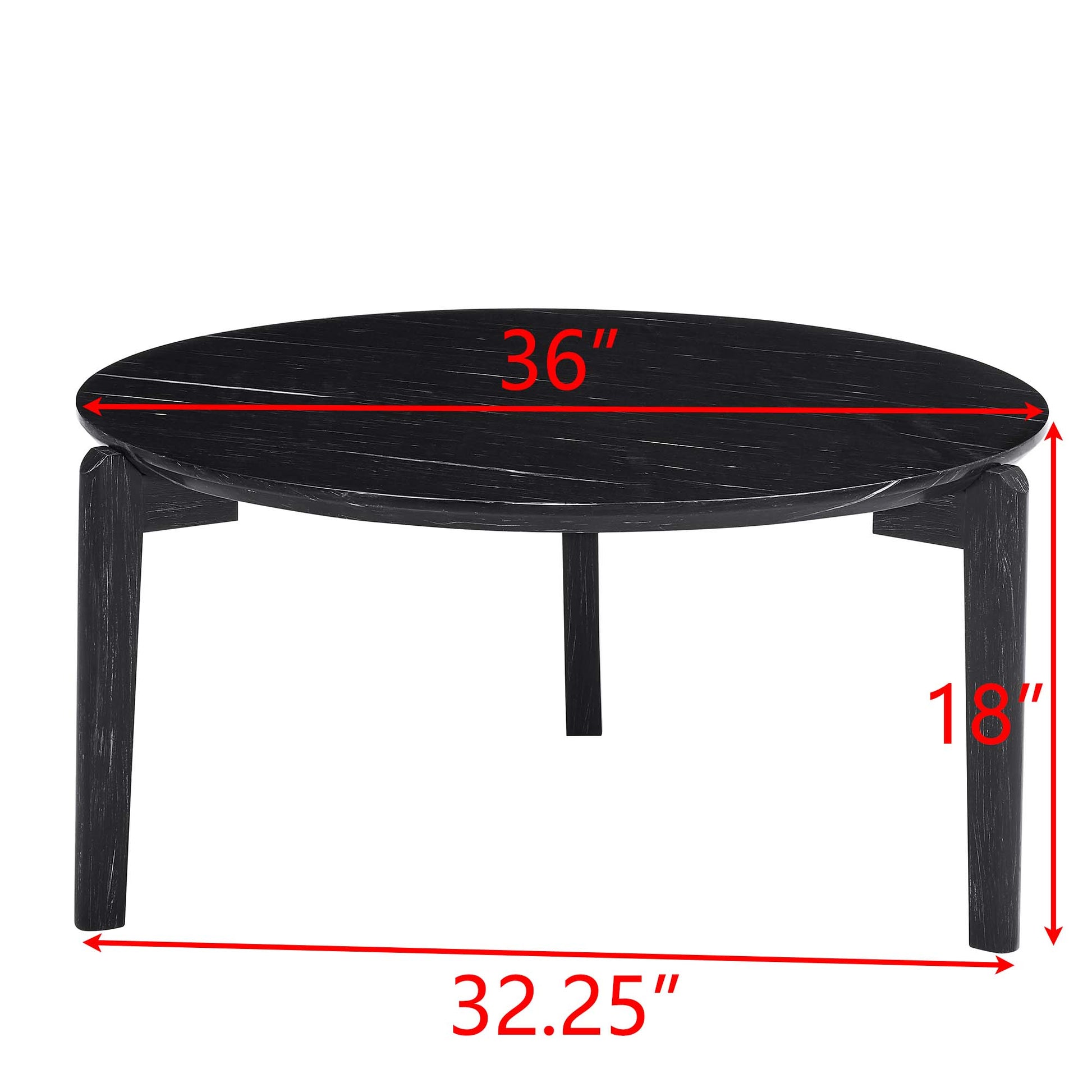 Living Room Coffee Table: Modern And Stylish 36 Inch Round Small Coffee Table, Imitation Marble Tabletop With Rubber Wood Solid Wood Legs, Wooden Coffee Table, Living Room, Office, Home Black Solid