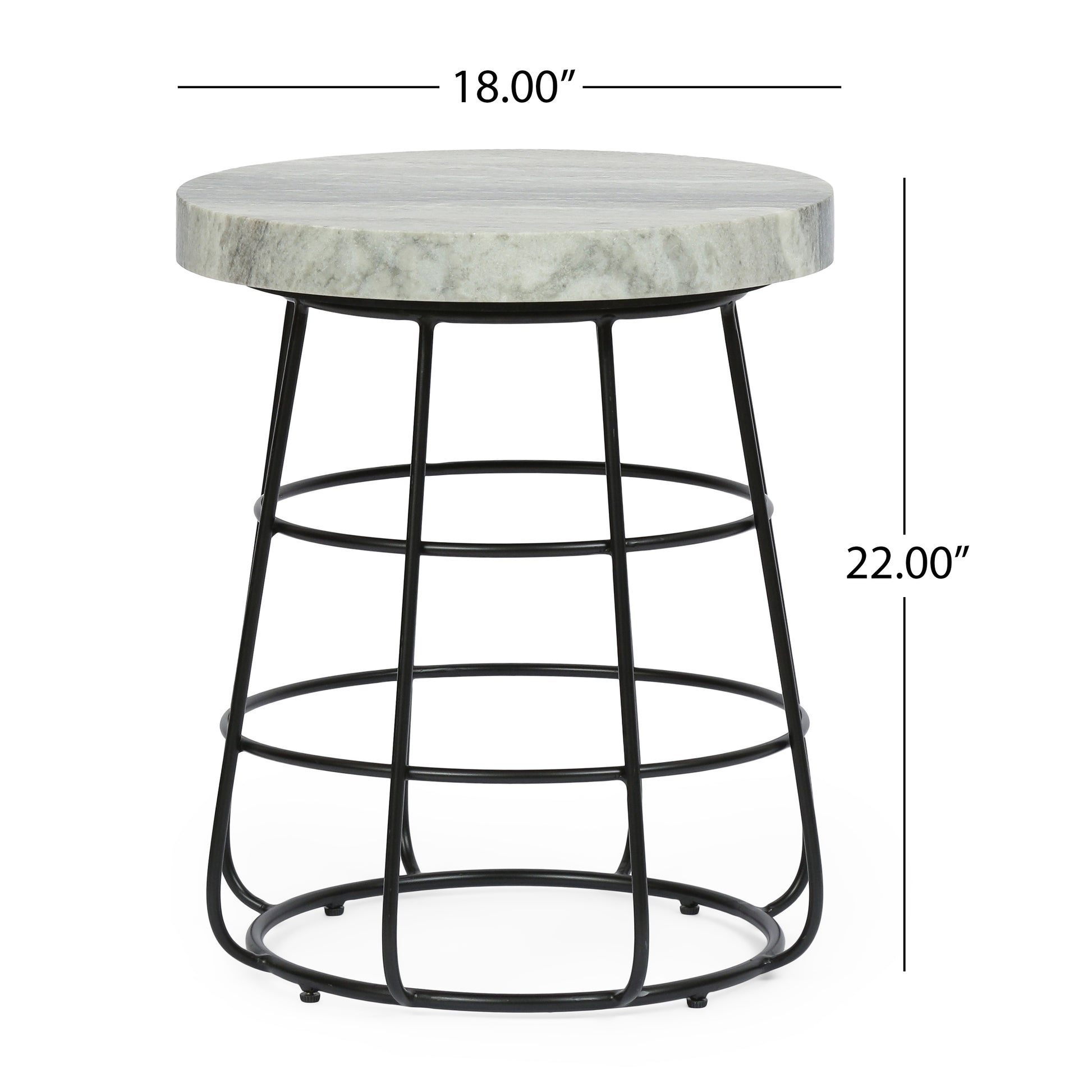 Side Table Black White Marble Metal
