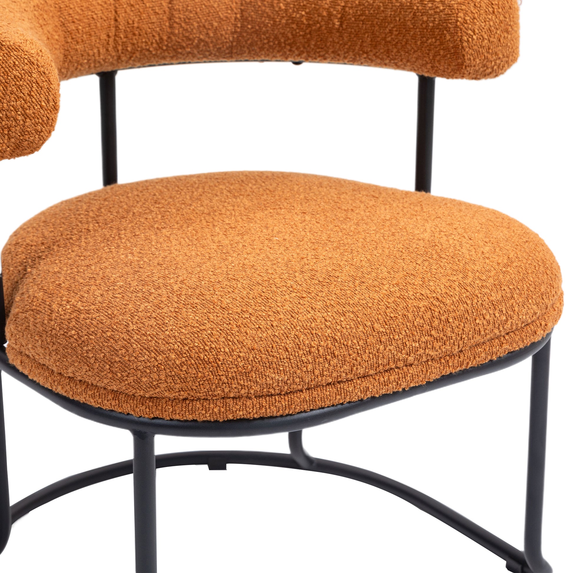 Coolmore Boucle Dining Chairs Set Of 2, Mid Century Modern Curved Backrest Chair, Round Upholstered Kitchen Chairs Orange Boucle Orange Foam Mdf Metal