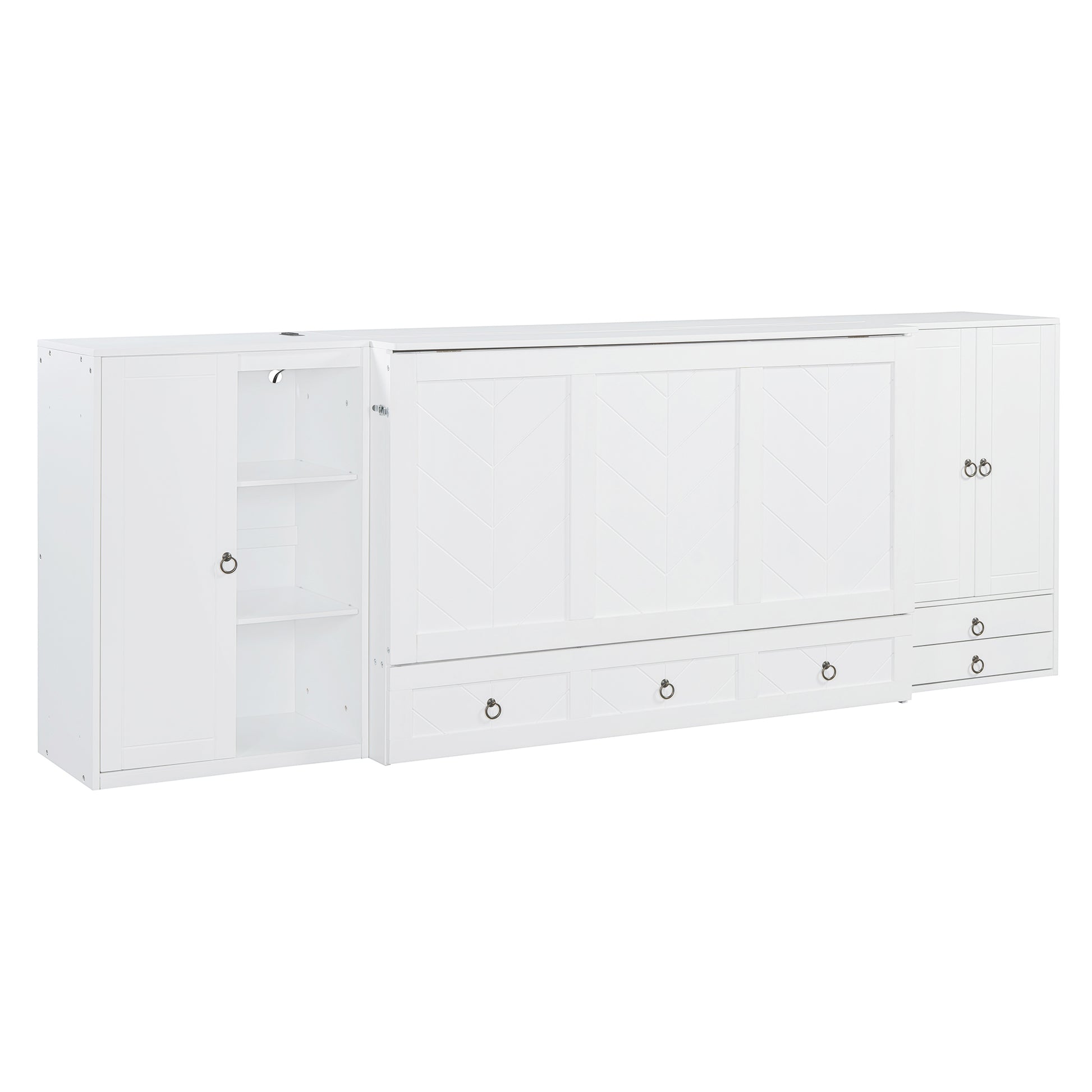 Queen Size Murphy Bed With Usb Port, Little Wardrobes And Drawers, White Queen White Particle Board Mdf