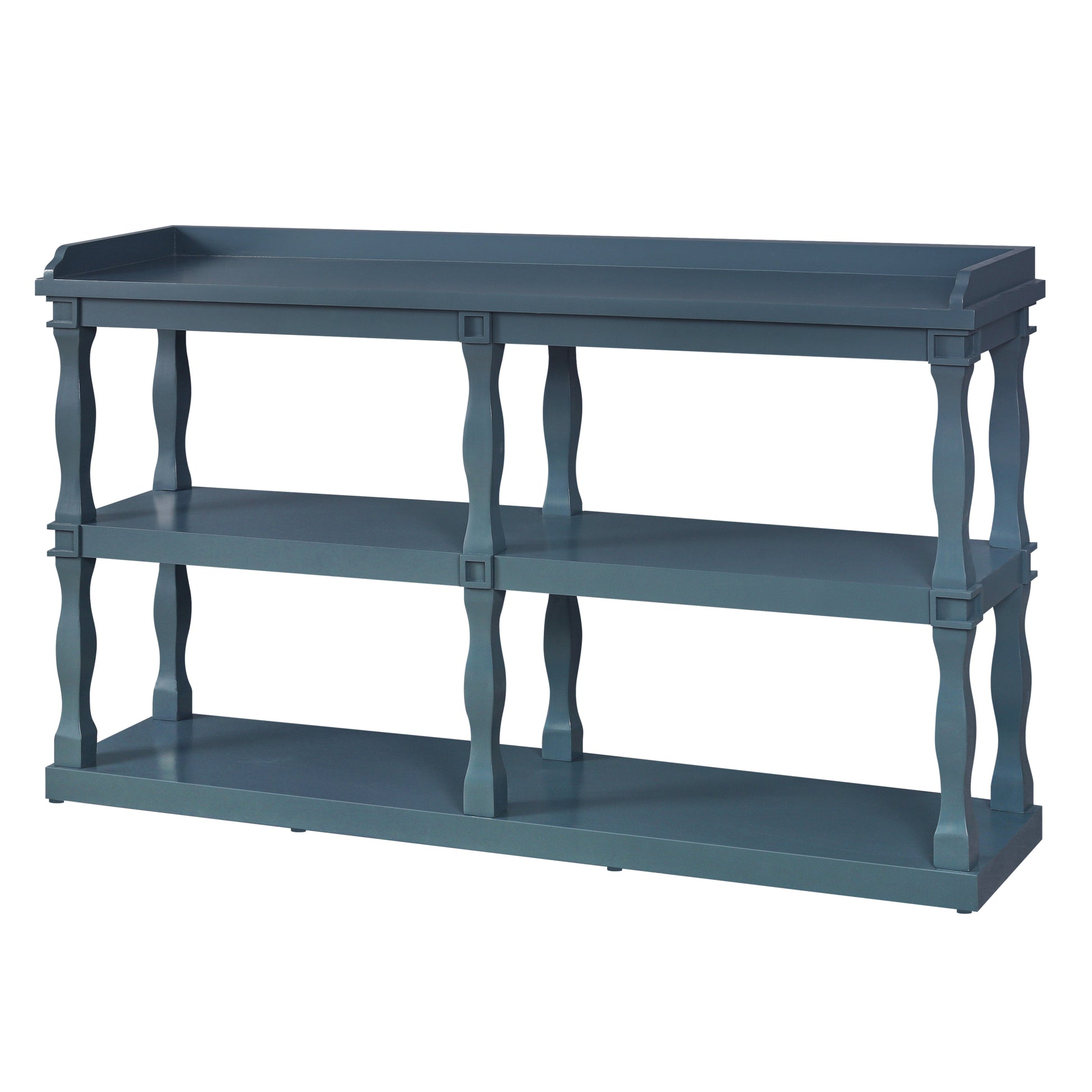 Console Table With 3 Tier Open Storage Spaces And Roman Column Effect Support Legs,Narrow Sofa Entry Table For Living Room, Entryway And Hallway Navy Blue Navy Blue Primary Living Space Floor Mount Open Storage Console Tables Glossy Mdf Mdf