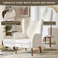 Mid Century Accent Chair, Ivory White, Modern Retro Lounge Armchair, Birch Frame, Upholstered Teddy Wool Fabric, Single Sofa Armchair For Small Spaces, Living Room, Bedroom, Reading Corner, Balcony Ivory White Espresso Primary Living Space