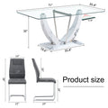 Table And Chair Set, Large Modern Rectangular Glass Table, Can Accommodate 6 8 People, Equipped With A 0.39 Inch Tempered Glass Tabletop And Mdf Table Legs.Paired With Comfortable And Soft Chairs. Gray Mdf Glass