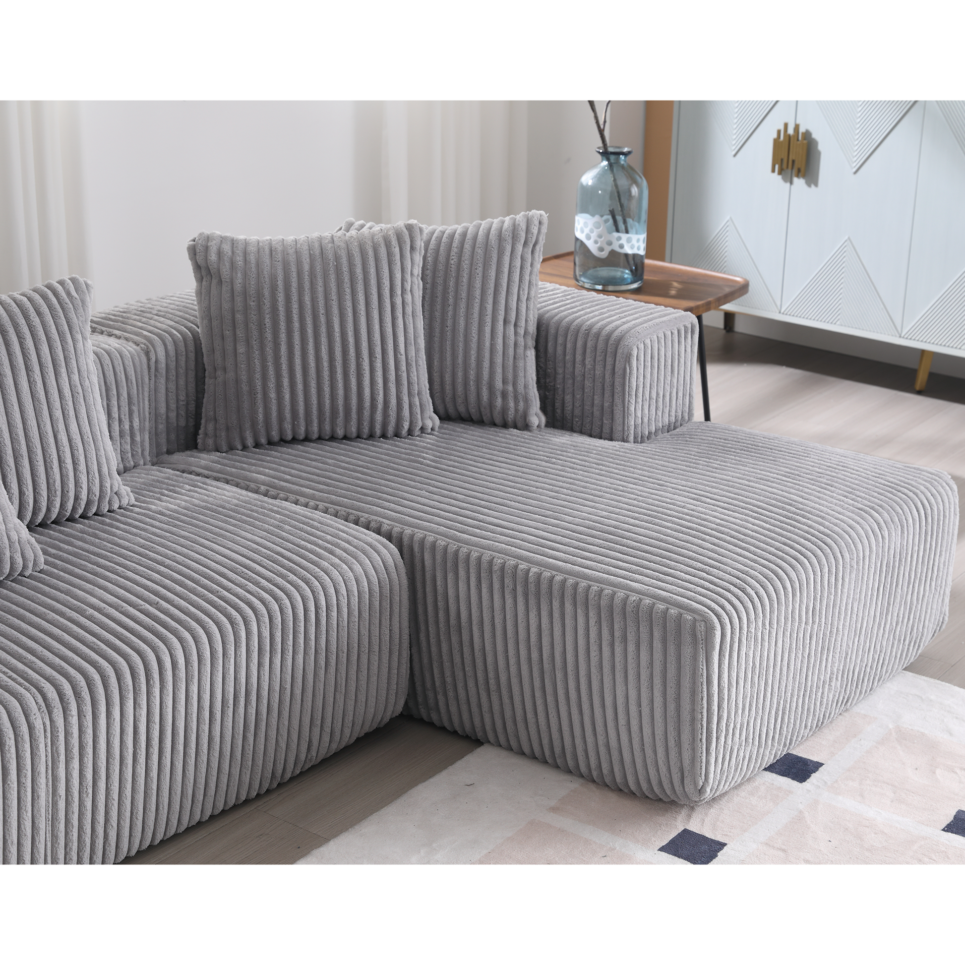 Arrived 131'' Modular Sectional Couch, U Shaped Sofachaise Lounge, Striped Fabric,Upholstered 4 Seater Couch For Living Room, Bedroom, Free Combination Sofa Corduroy , Gray Gray Polyester Primary Living Space Soft Modern Square Arms Foam Upholstered 4