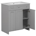 30 Inch Grey Bathroom Vanity With Ceramic Sink Combo, Abundant Storage Cabinet 2 Soft Close Doors And Double Tier Deep Drawer Grey Bathroom Mdf