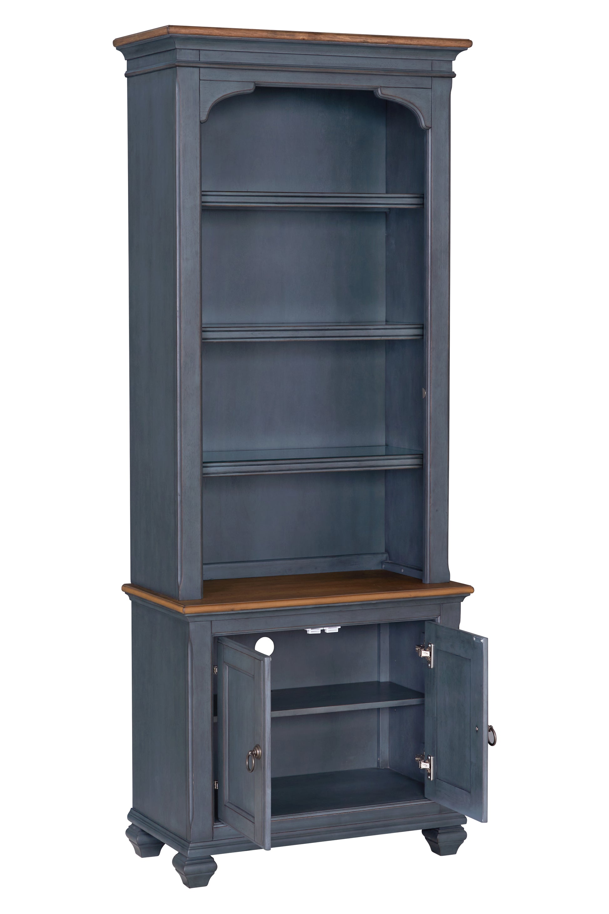 Americana 84 Inch Universal Pier Bookcase, No Assembly Required, Corduroy Blue Finish Blue Rubberwood Rubber Wood