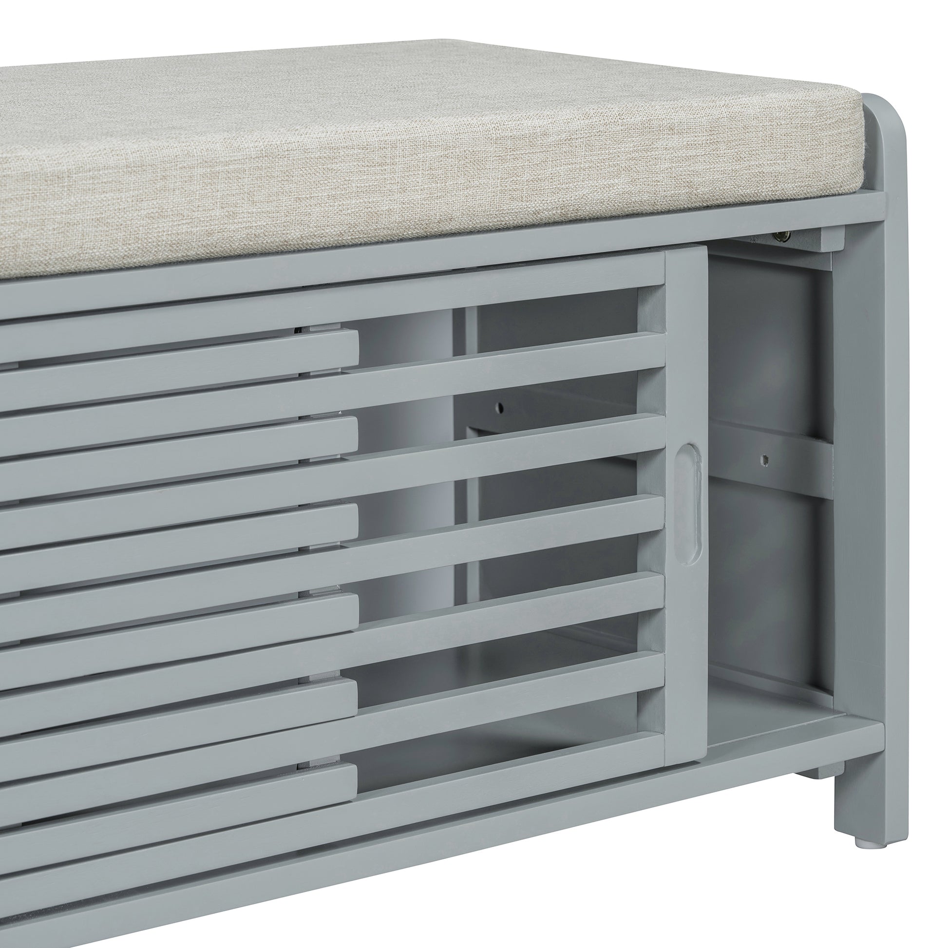 Distressed Shutter Storage Bench With Acacia Veneer For Retro Charm For Living Room, Entryway Grey Grey Mdf