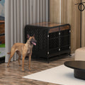 Heavy Duty Dog Crate Furniture Wooden Table Pet Dog Cage Kennel House Indoor Side End Table Decor With Removable Trays And Lockable Wheels For Medium And Large Dogs 42