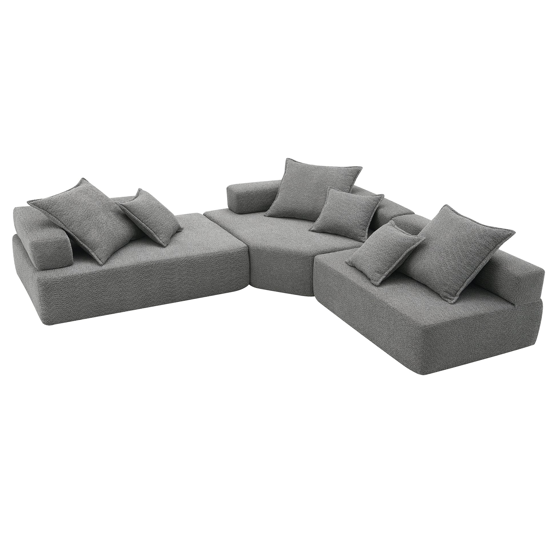 Oversized Modular L Shaped Sectional Sofa,Luxury Boucle Floor Couch Set,Convertible Sleeper Couch,Spacious Foam Filled Sofa Bed For Living Room,3 Pc Free Combination,2 Colors Gray Boucle 5 Seat