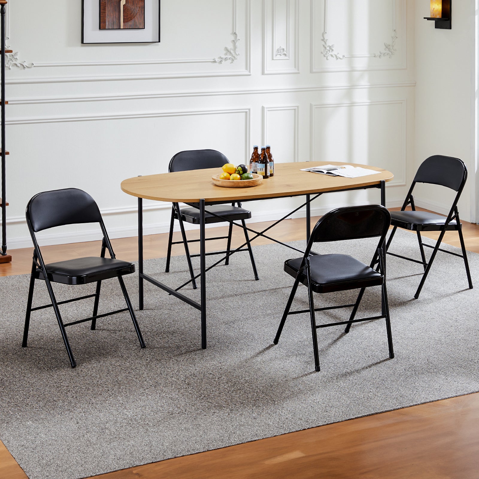 Folding Chair 2 Pack, Leather Padded Folding Chairs, Sturdy Metal Foldable Chairs, For Home, Office, Party, Black 2 Pack Black Stainless Steel