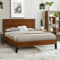 Mid Century Modern Solid Wood Bed Frame King Size Platform Bed With Three Piece Headboard Design, No Box Spring Needed, Brown King Brown Pine