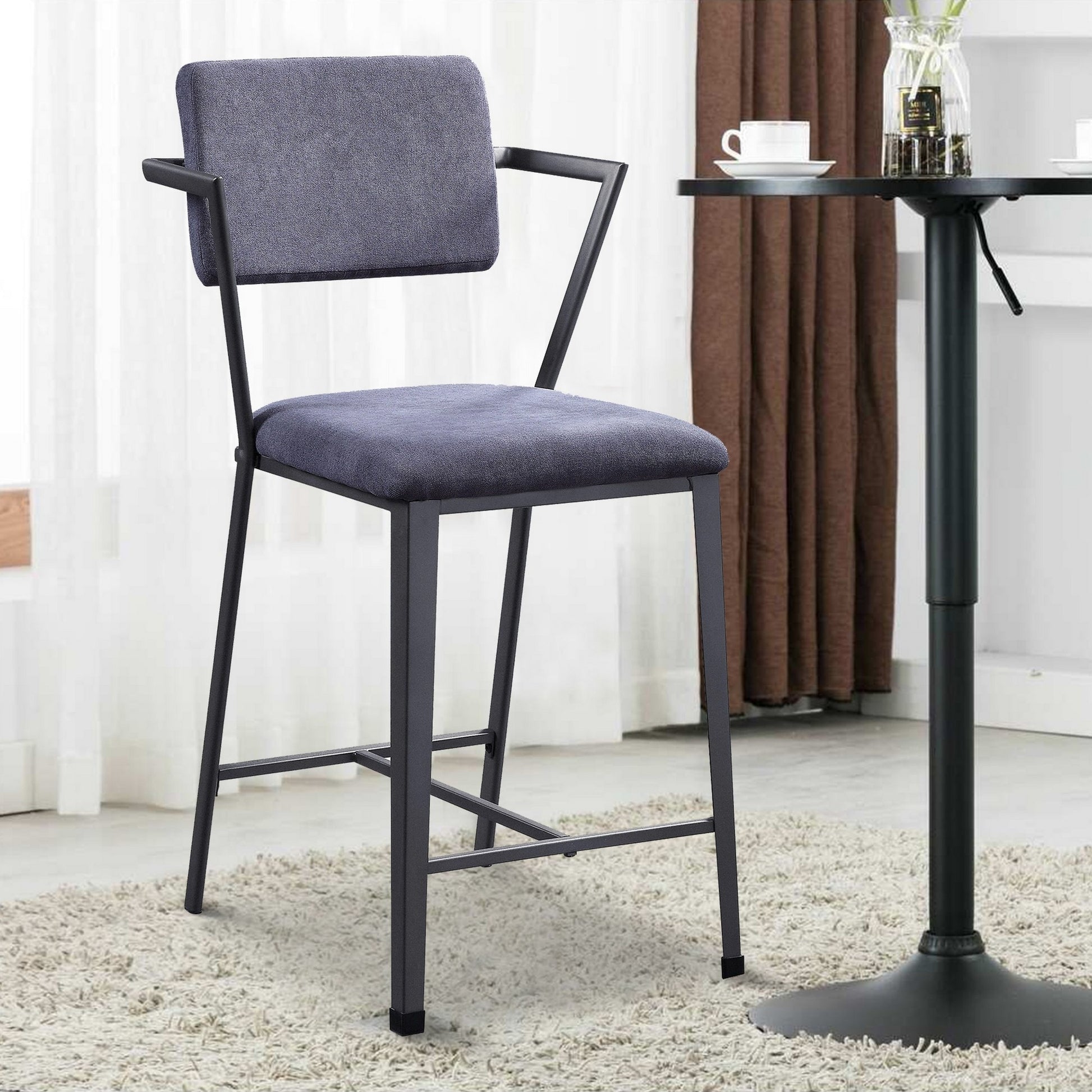 Fabric Upholstered Metal Counter Height Chair, Set Of 2,Gray And Black Gray Fabric Metal