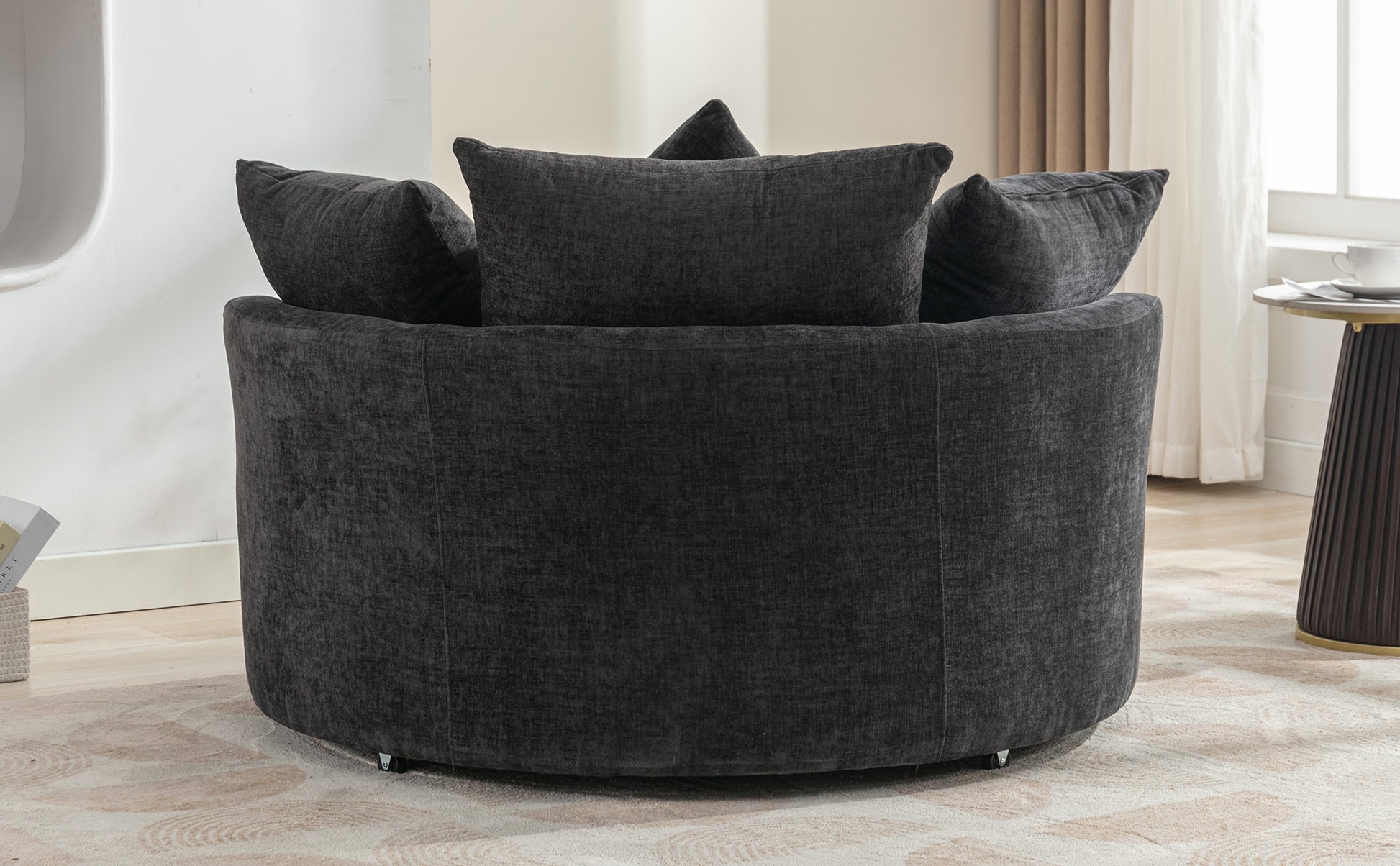 Orisfur. 360 Swivel Accent Barrel Chair With Storage Ottoman & 4 Pillows, Modern Chenille Leisure Chair Round Accent For Living Room, Gray Gray Foam Chenille