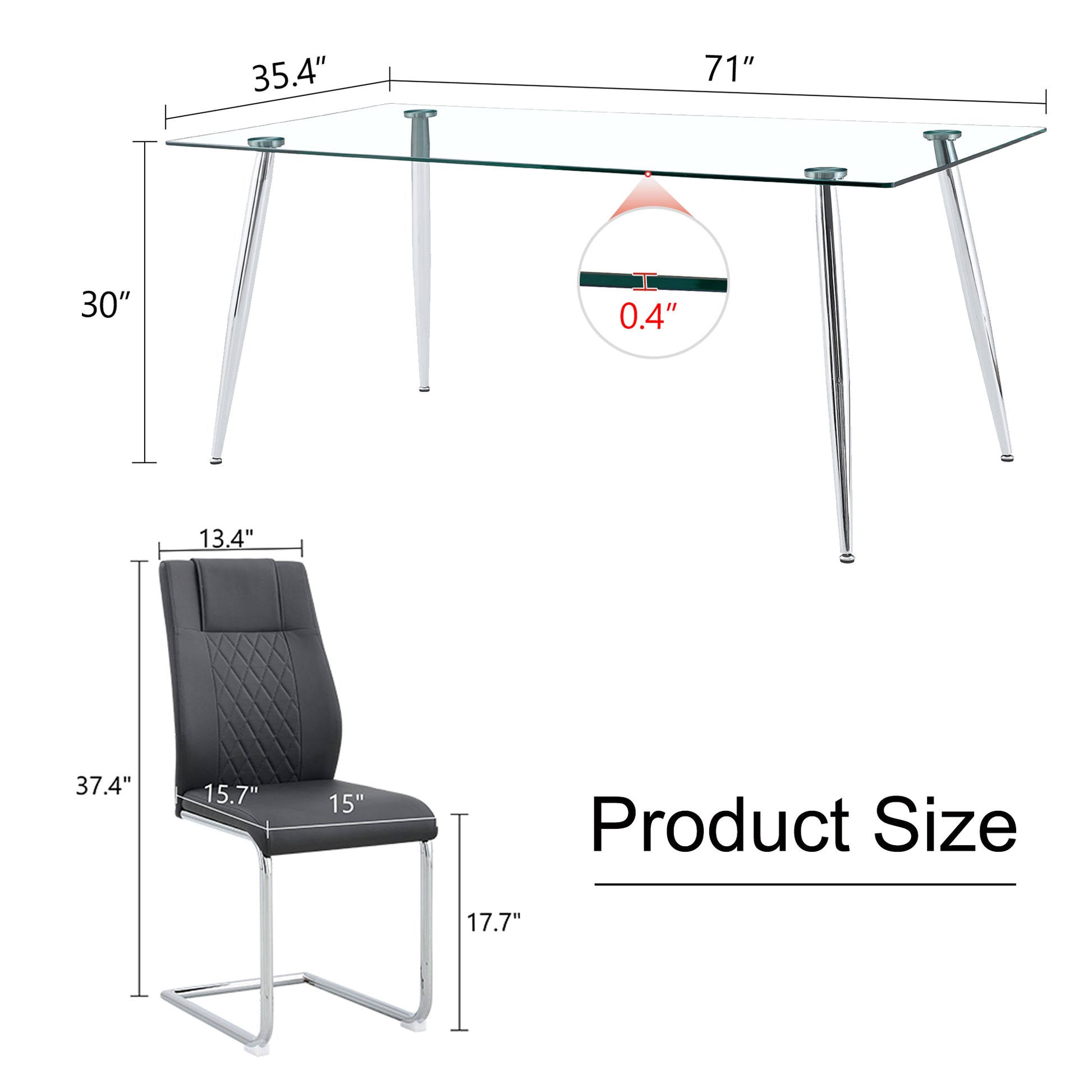 Table And Chair Set.Modern Rectangular Glass Dining Table With A Tempered Glass Tabletop And Silver Metal Legs, Paired With Multiple Chairs Designed With Pu Cushions And Silver Metal Legs. Black Silver Seats 8 Tempered Glass