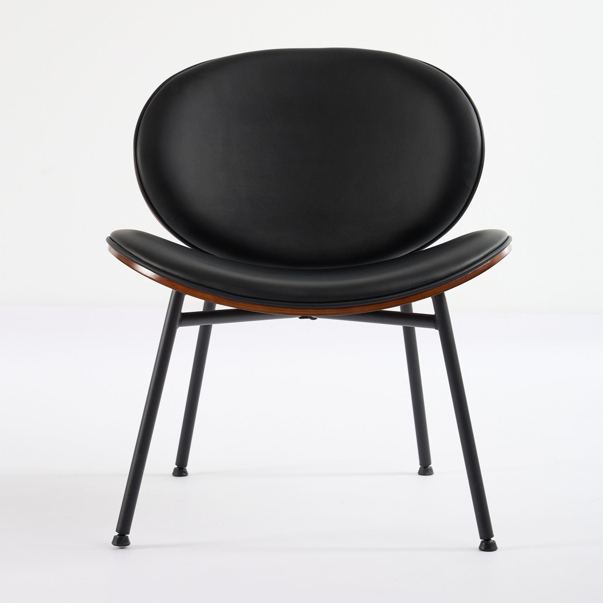 Mid Century Modern Shell Chair Single Side Chair Tripod Black Leather Lounge Chair In Walnut Finish Comfortable Backrest,Black Color,Sw1871Bk Black Primary Living Space American Design Foam Pu