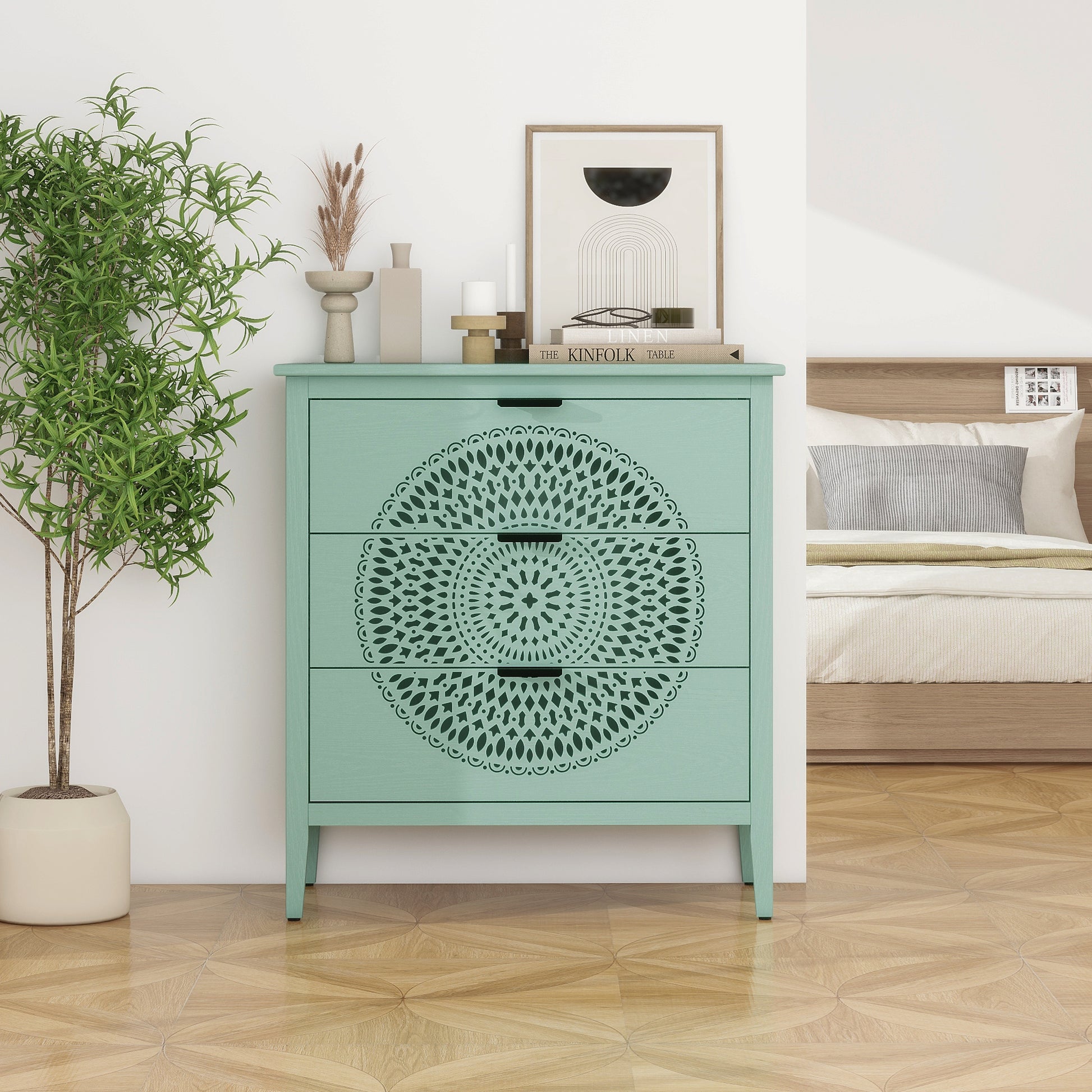 3 Drawer Cabinet With Hollow Carved 3 Drawer Dresser Storage Chest With Metal Handles For Entryway Living Room Bedroom Light Green American Design Mdf 3 Drawer Cabinet With Hollow Carved 3 Drawer Dresser Storage Chest With Metal Handles For Entryway Living Room Bedroom Light Green American Design Mdf