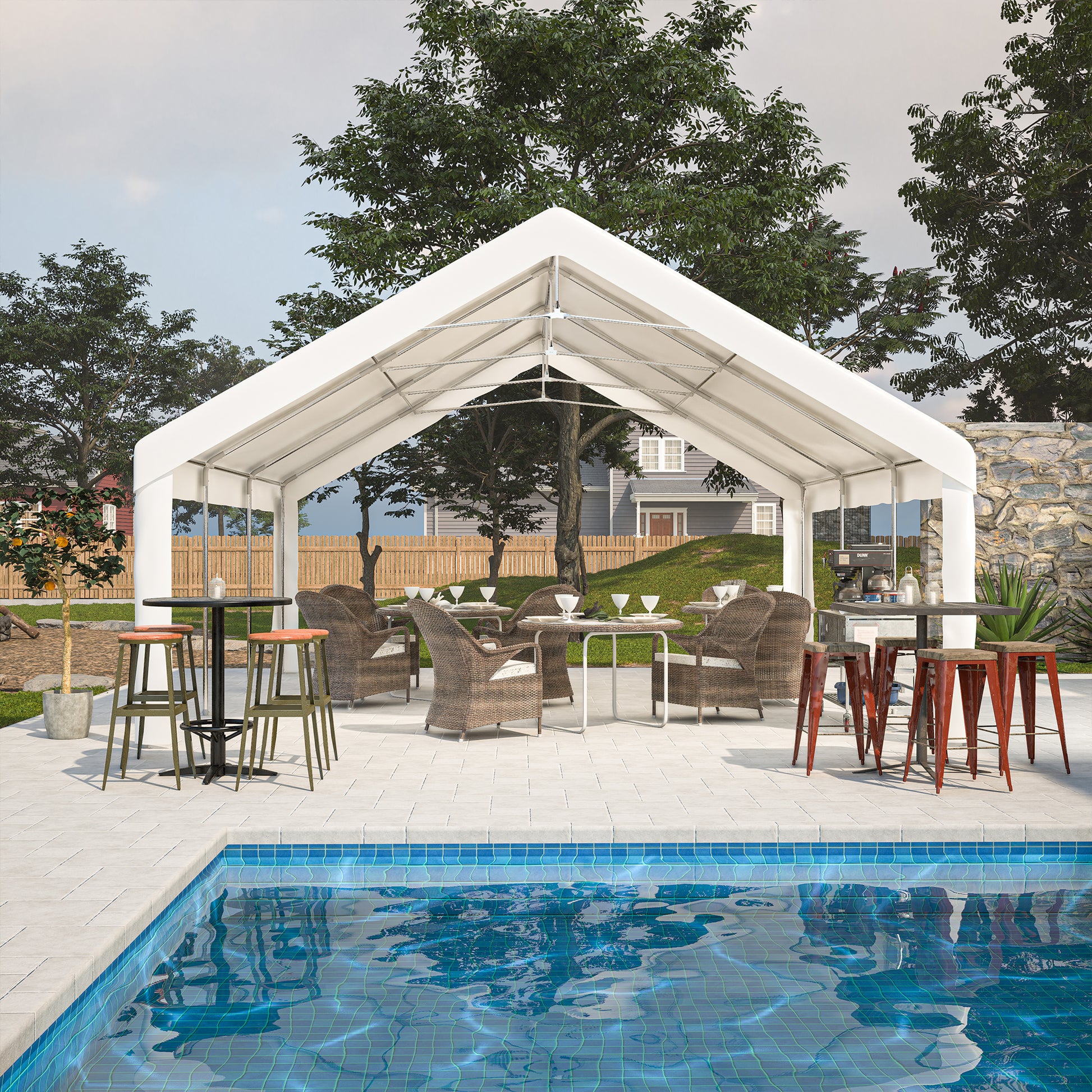 20X20Ft Party Tent Heavy Duty, Large Wedding Event Shelters With 2 Storage Bags & Removable Sidewalls, Outdoor Canopy Gazebo Commercial Tents For Parties Carport Camping Garden Patio White Metal