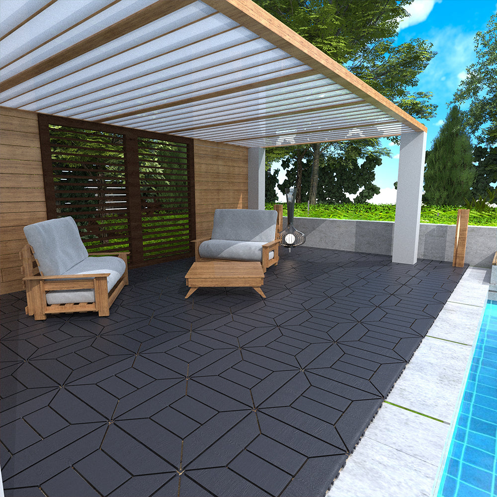 Style 12" Patio Deck Tiles, Diy Module Interlocking Decking Tiles Floor Tile,Easy And Quick Installation Court Tiles For Porch Poolside Balcony Backyard 44Pcs Dark Gray Grey Polypropylene