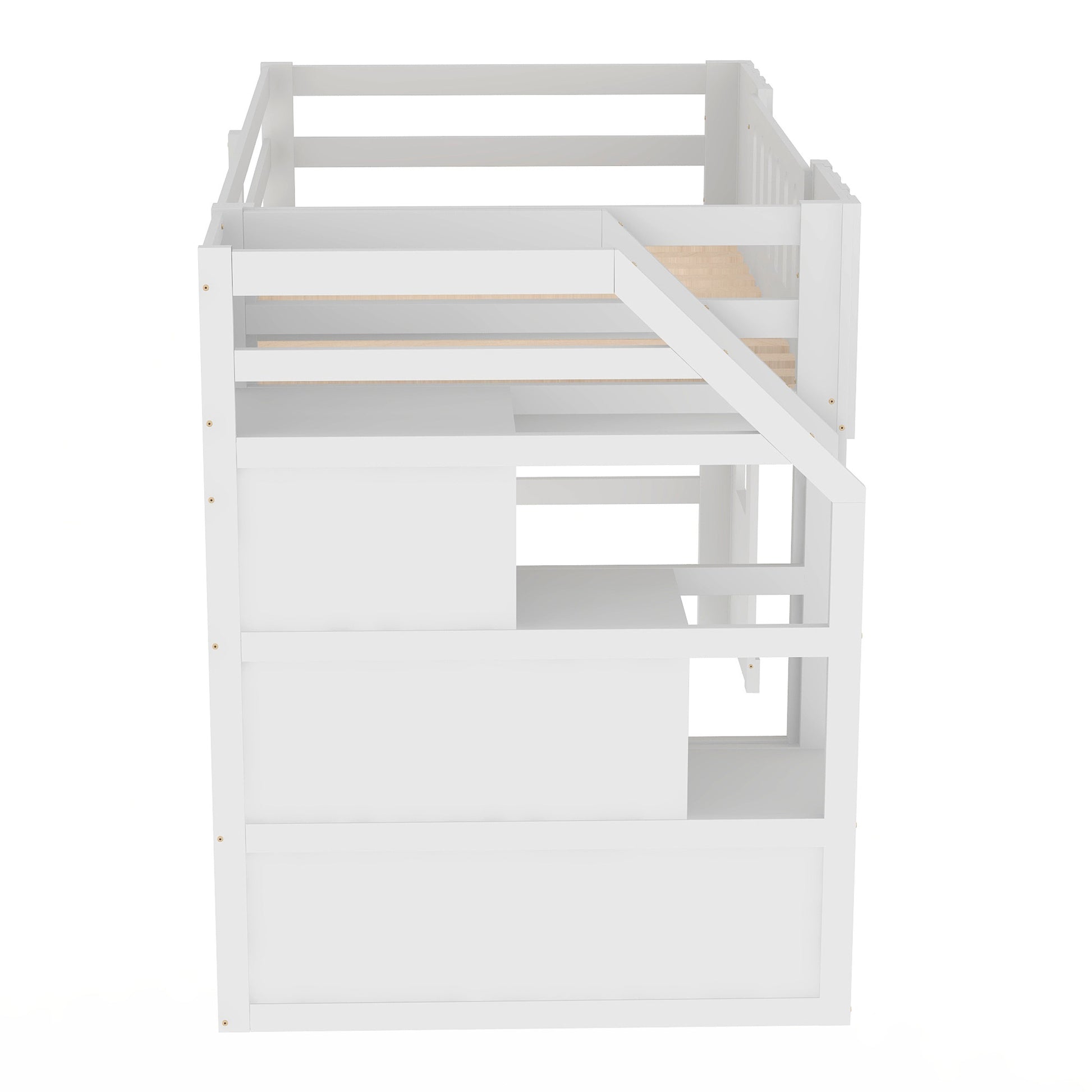 Twin Size Loft Bed With Storage Staircase And Window, White Box Spring Not Required Twin White Wood Bedroom Solid Wood Mdf