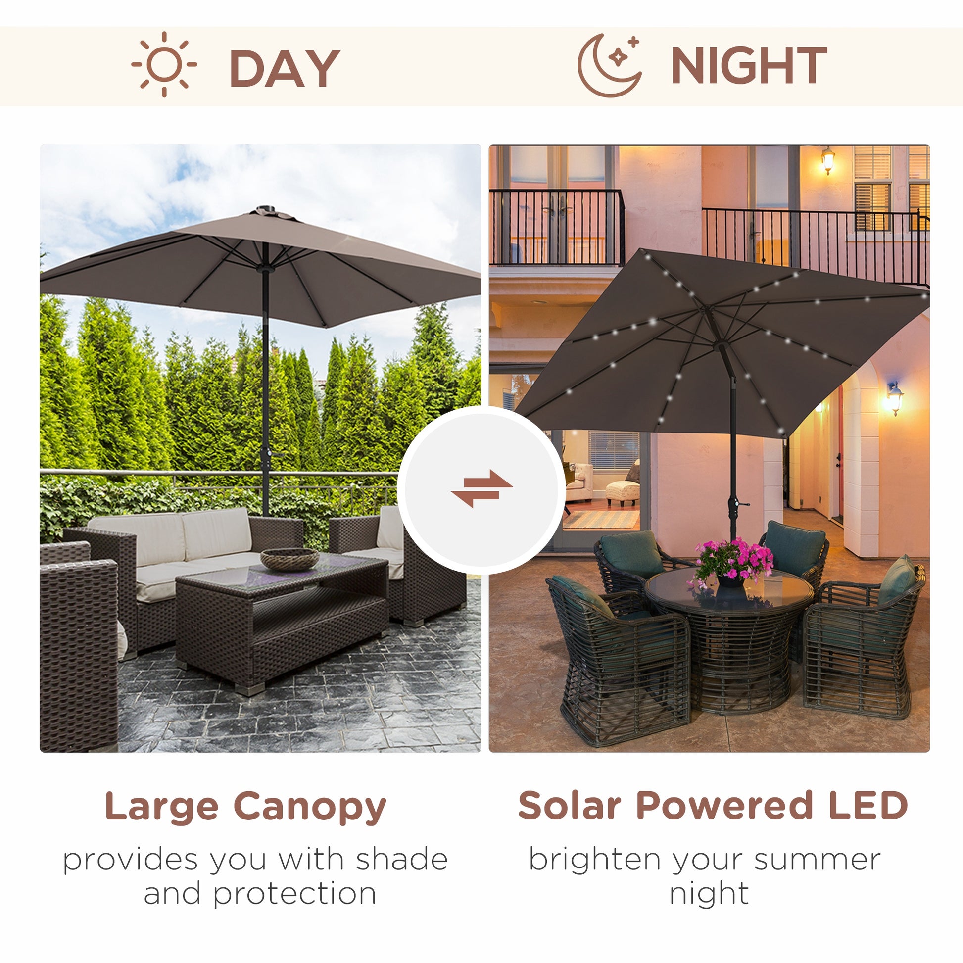 Outsunny 9' X 7' Solar Umbrella, Led Lighted Patio Umbrella For Table Outsunny 9' X 7' Solar Umbrella, Led Lighted Patio Umbrella For Table