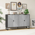 Carved 4 Door Sideboard Sideboard Buffet Cabinet With Storage Black And White Striped Sideboardmodern Coffee Bar Cabinet With Adjustable Shelf For Living Room Diningroom Kitchen Black Modern Mdf