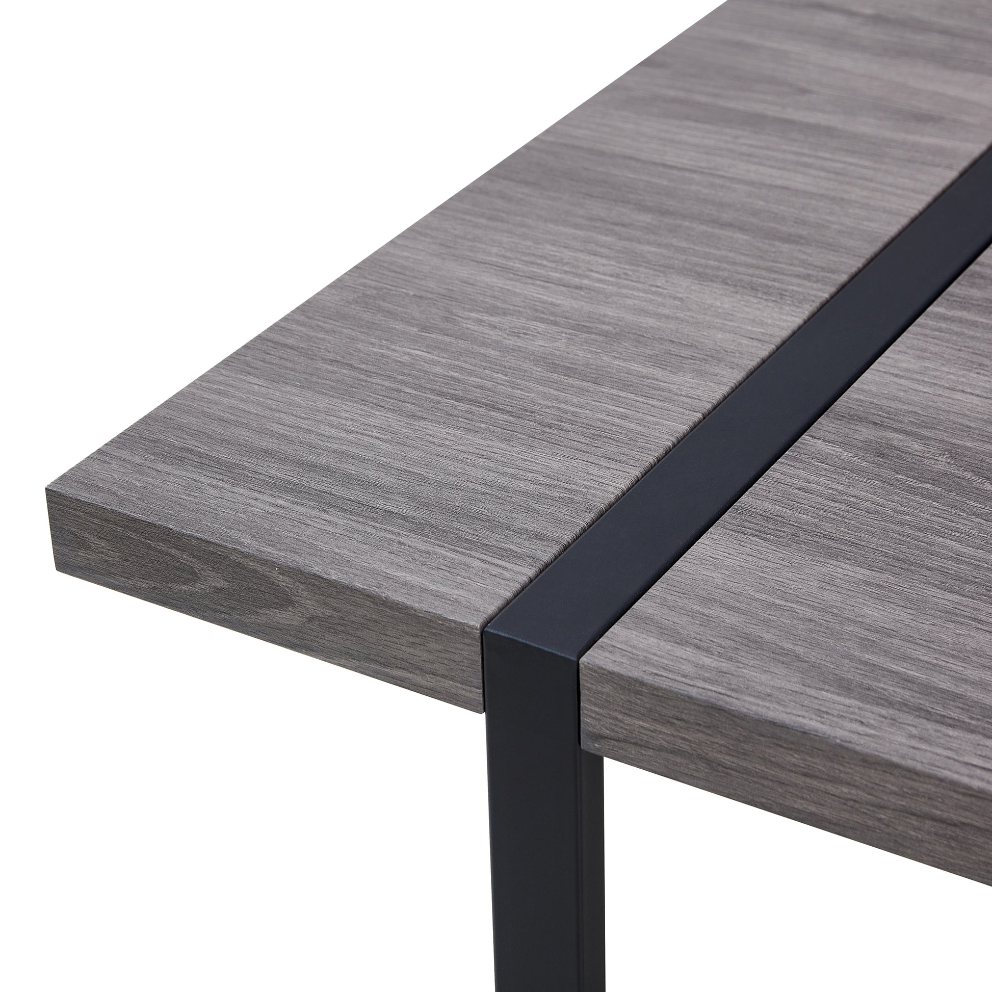 Table And Chair Set, Textured Top In Vintage Retro Grey Wood Grain Desktop, Black Metal Legs. Dining Chair With White Faux Leather Backrest Cushion With Black Metal Legs. Gray,Wood Seats 4 Mdf Metal