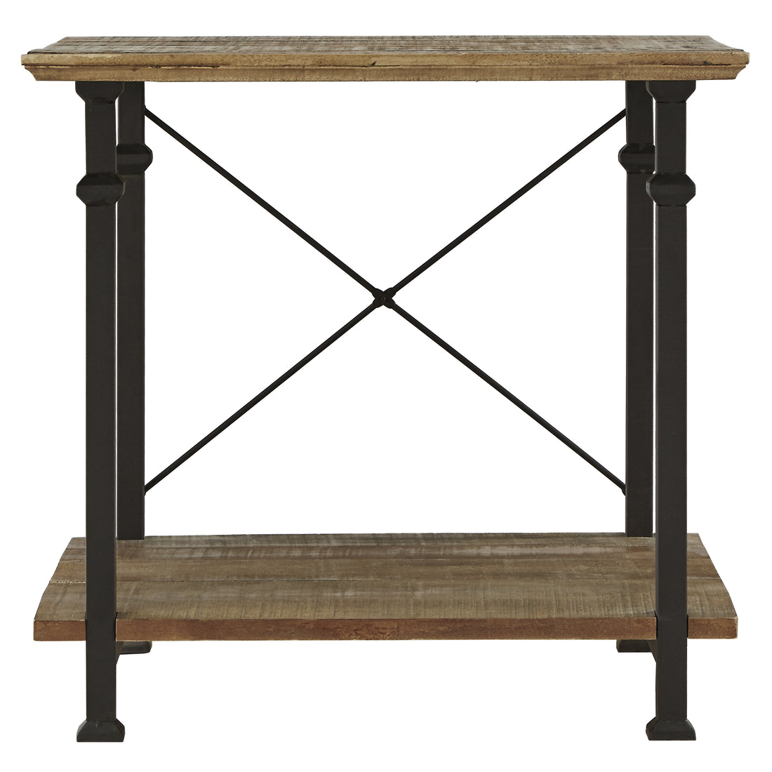 Vintage Industrial 1Pc End Table With Lower Shelf Rustic Poplar Finish Solid Wood And Metal Living Room Furniture Modern Design Black Industrial,Modern,Vintage Metal,Solid Wood