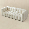 Morrison Sofa Cream Boucle Cream,White Wood Tufted Back Mid Century Modern Boucle,Solid Wood 3 Seat