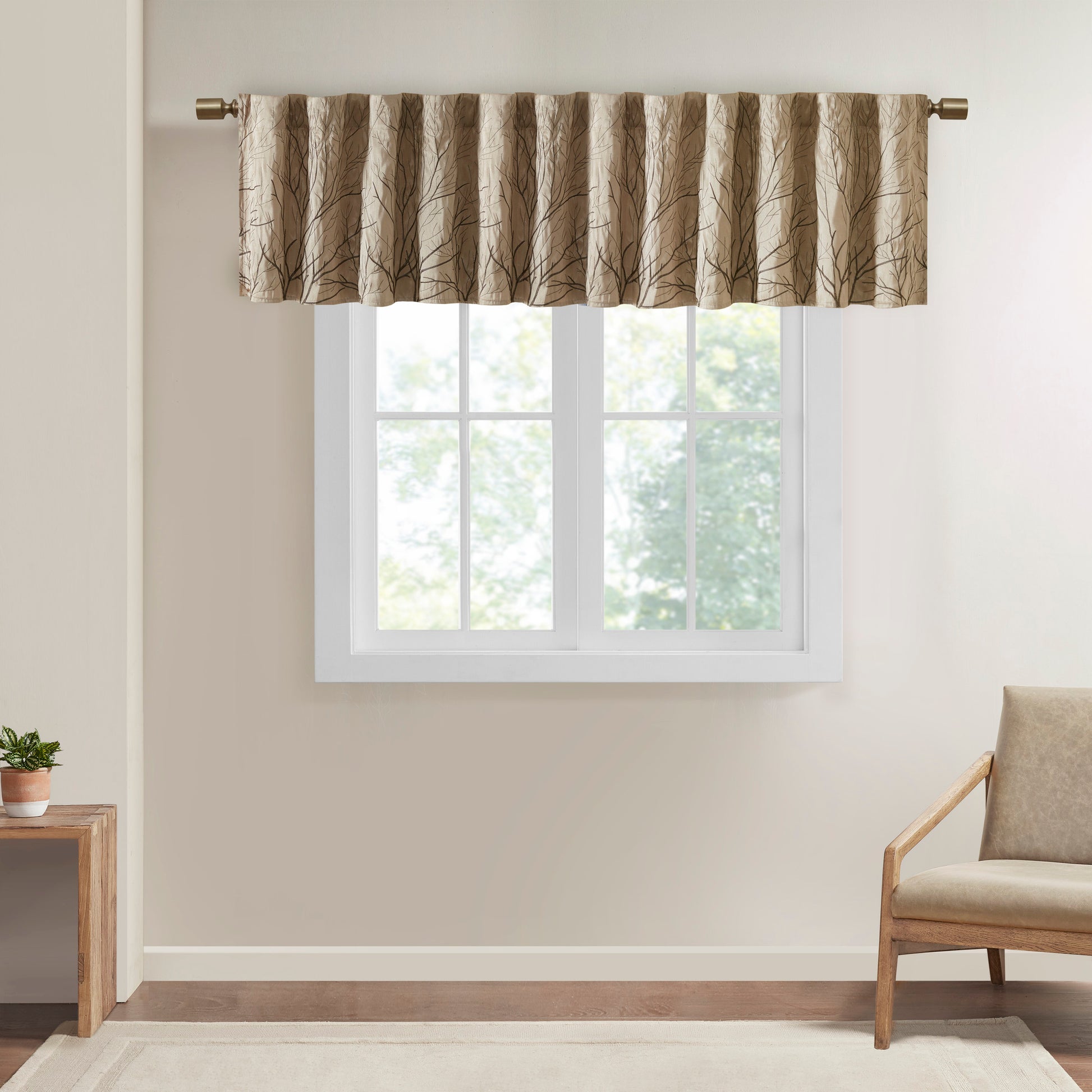 Faux Silk Embroidered Window Valance Tan 50X18" Tan Polyester