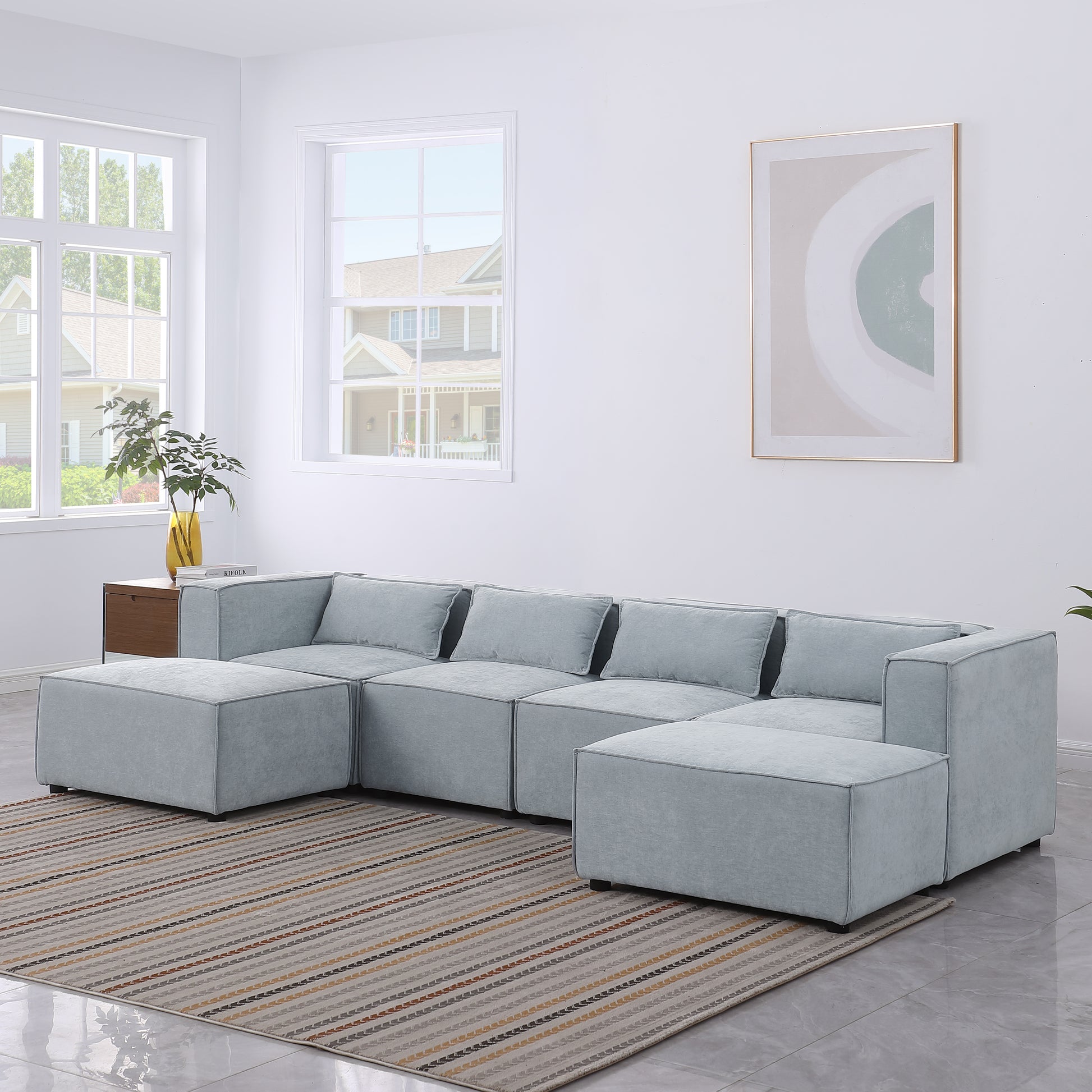 Modular Sofa Grayish Blue Chenille Fabric, Simple And Grand, The Seat And Back Is Very Soft. This Is Also A Knock Down Sofa Grayish Blue Chenille 6 Seat