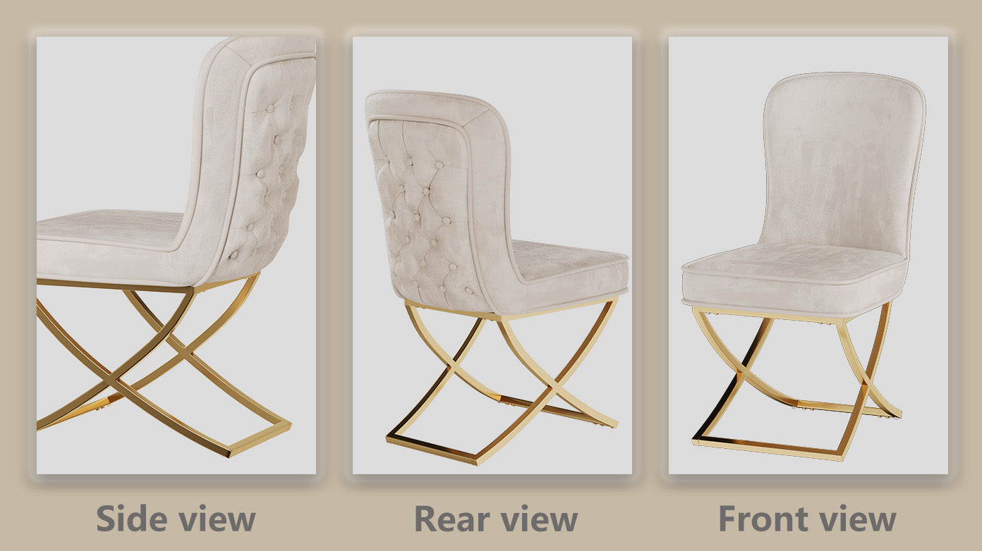 Dining Chair Set Of 2, Beige Velvet Backrest And Golden Metal Legs.For Modern Kitchen Dining Room Chair For Kitchen Living Modern Decorative Leisure Chairs.Office Chairs Y 2009 Beige Dining Room Modern Foam Velvet